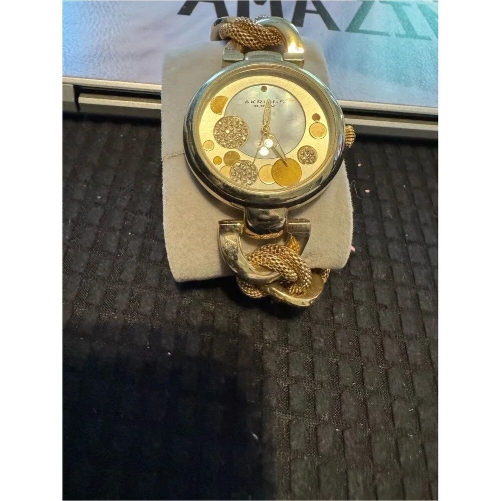 Akribos XXIV Gold Tone Women's Crystal Circle Dial Watch